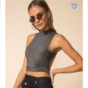 superdown Sophie Open Back Top in Silver | Size M